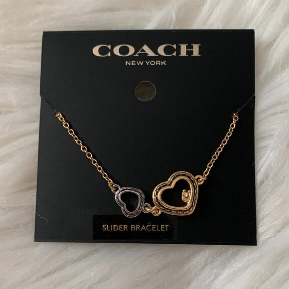 COACH Double Stitched Hearts Slider Bracelet in Gold - Picture 2 of 3